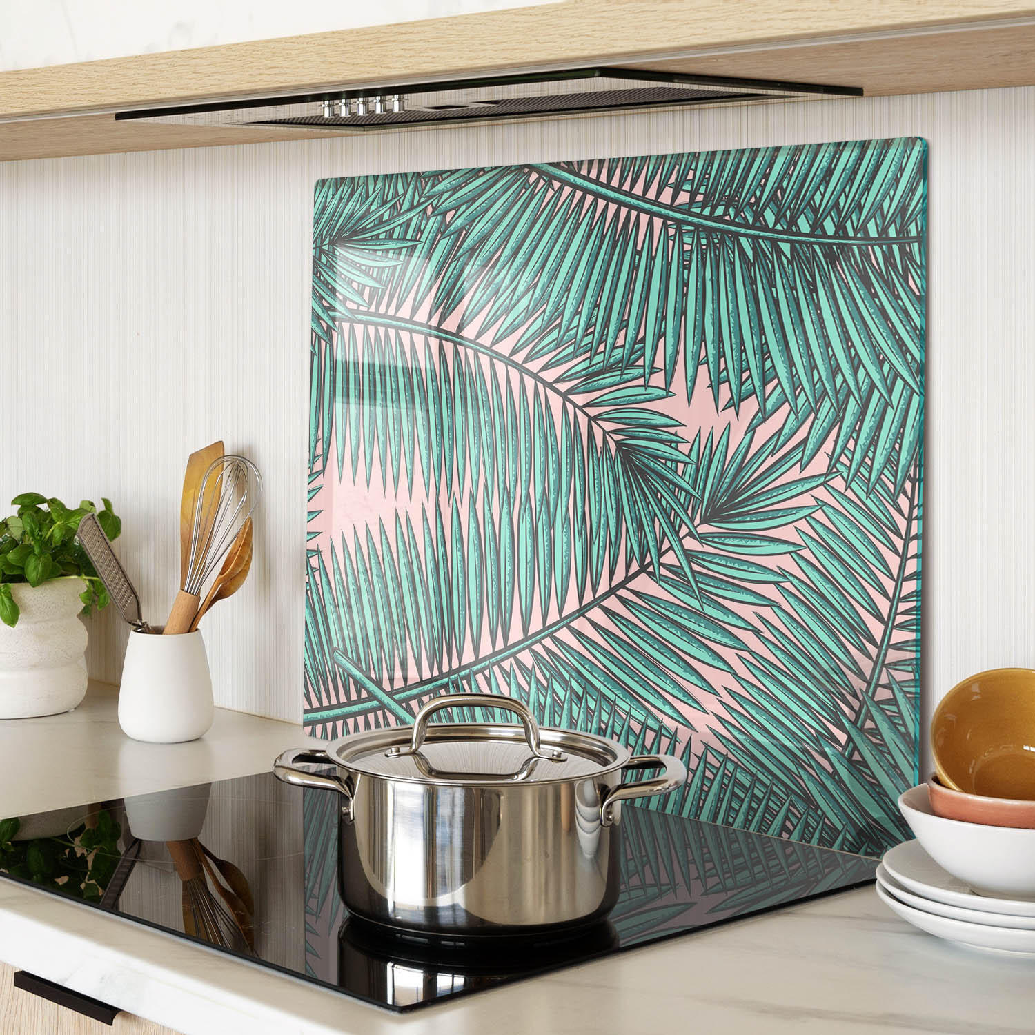 GLASPLATTE 60x52 cm Palmblätter - Grün, Glas (60/0.4/52cm) - TULUP