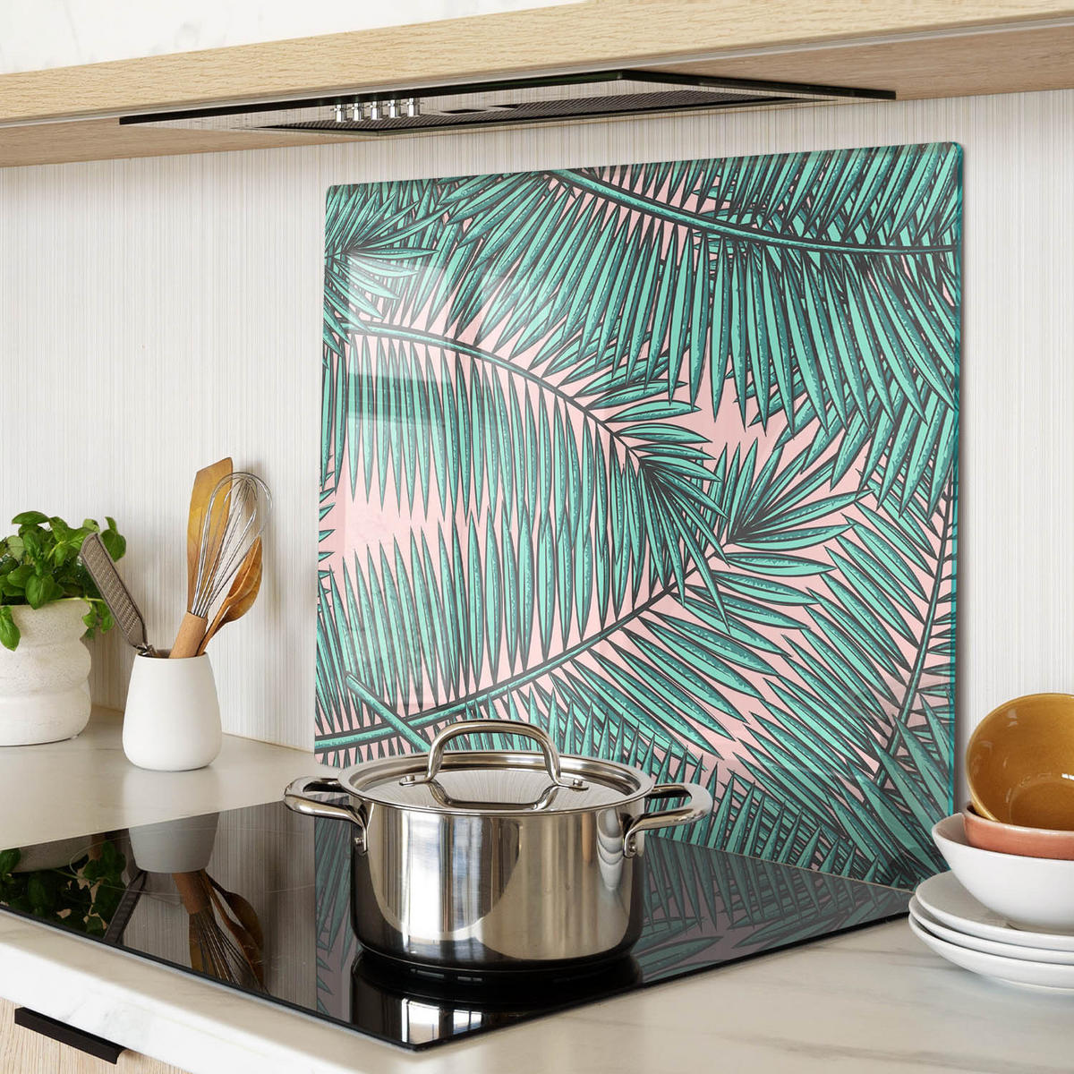 GLASPLATTE 60x52 cm Palmblätter - Grün, Glas (60/0.4/52cm) - TULUP