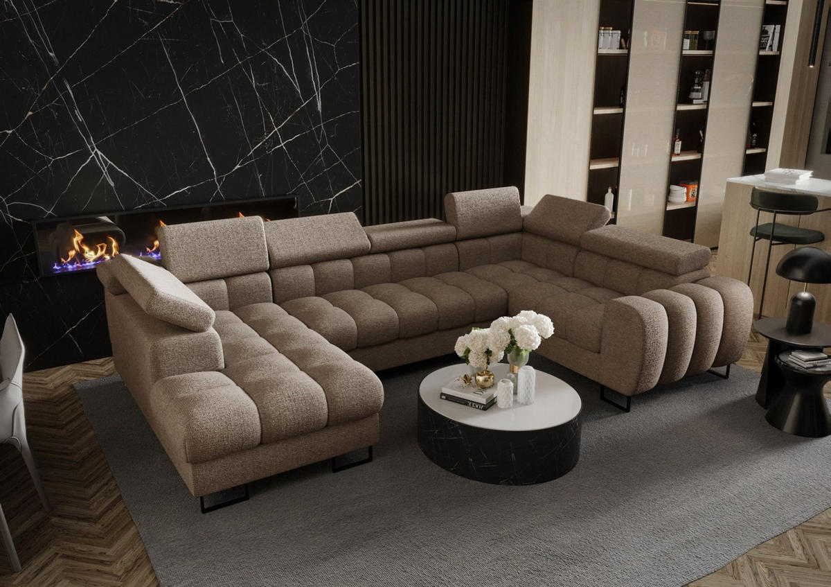 WOHNLANDSCHAFT Bastien - Beige, Holzwerkstoff/Textil (195/95/350cm) - Fun Möbel