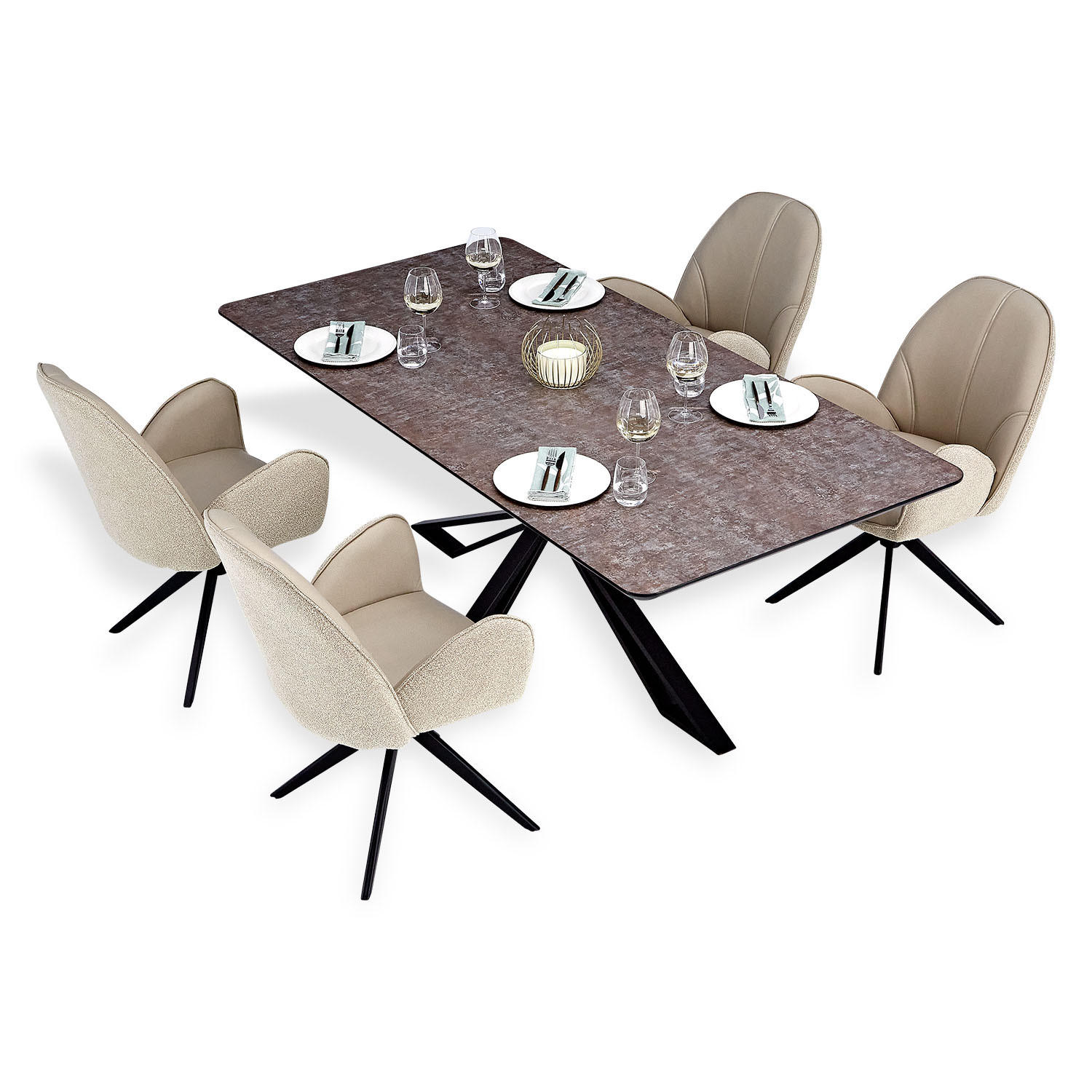 Homestyle4u Tischgruppe Beige 100x90x200 cm