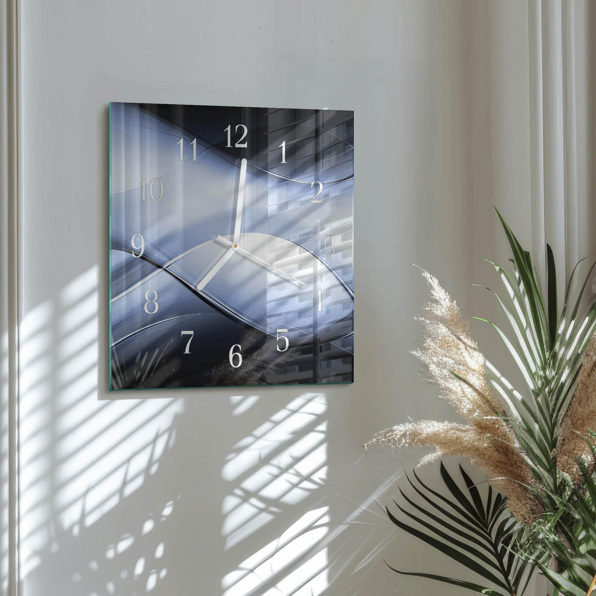 WANDUHR 30x30 cm - Abstraktion - Blau, Glas (30/30/0.4cm) - TULUP