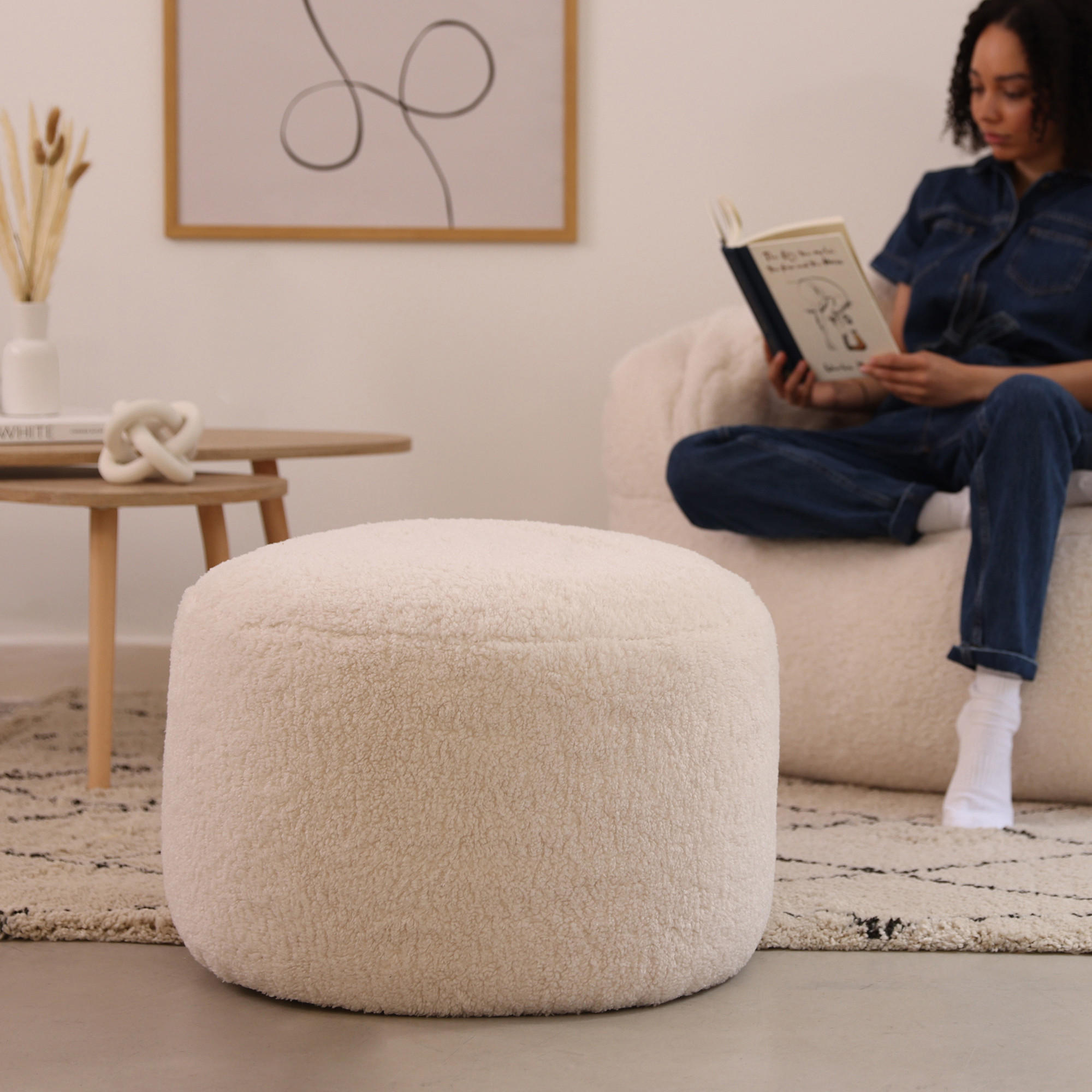 SITZPOUF Borg Natural - Beige, Textil (55/35/55cm)