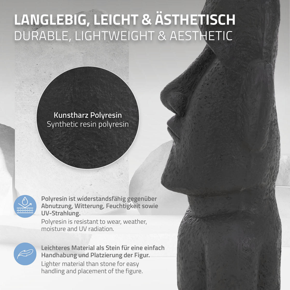 MOAI RAPA NUIL KOPF STATUE Anthrazit 53,5 cm - Anthrazit, Kunststoff (26.5/53.5/19cm) - ECD-Germany