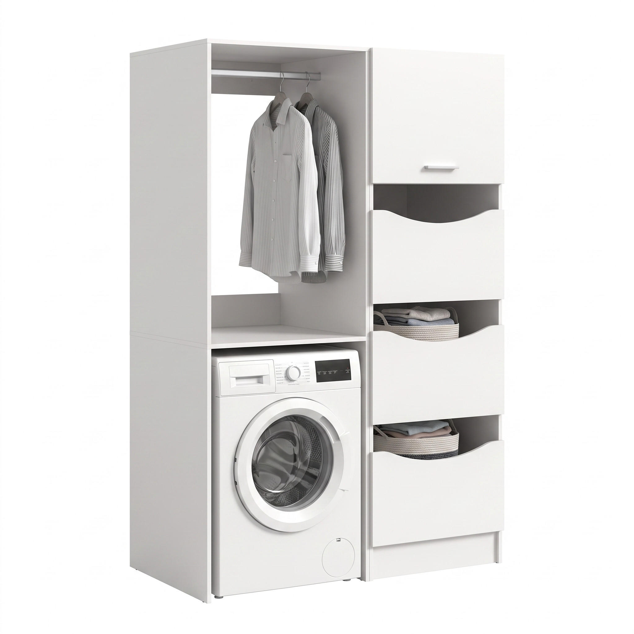 WASCHMASCHINENUMBAU 2tlg. Set Mixx Bad in weiß Nachbildung - modernes Design - B/H/T: 126x195x68 cm - Weiß, Holzwerkstoff (126/195/68cm) - Homes & Jones