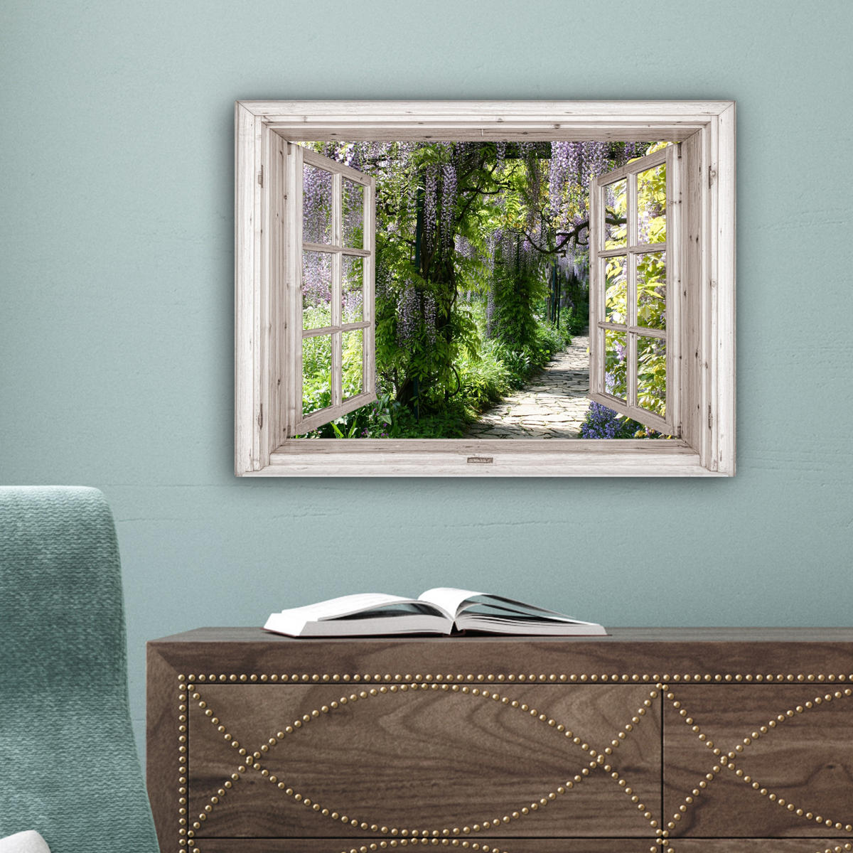 LEINWANDBILD Blauer Regen - Blumen - Aussicht - Baum - Frühling 40x30 cm - Grün, Textil (40/30cm) - MuchoWow