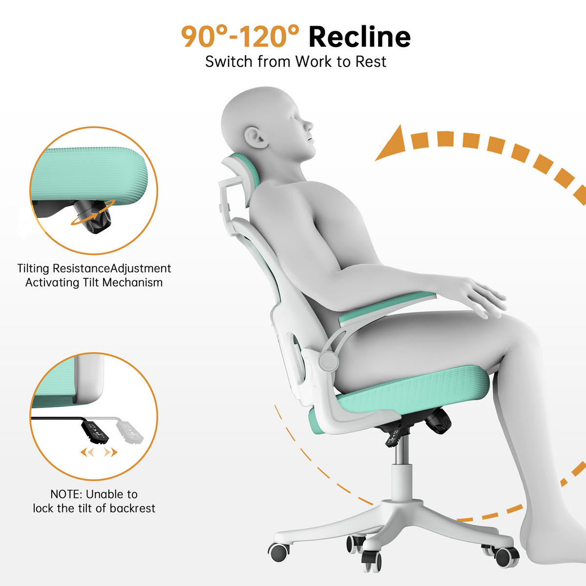 DREHSTUHL Weiß-Grün,Ergonomischer Bürostuhl Netz ,Rollen - Grün, Metall (58.5/28.5/61cm) - Rattrix