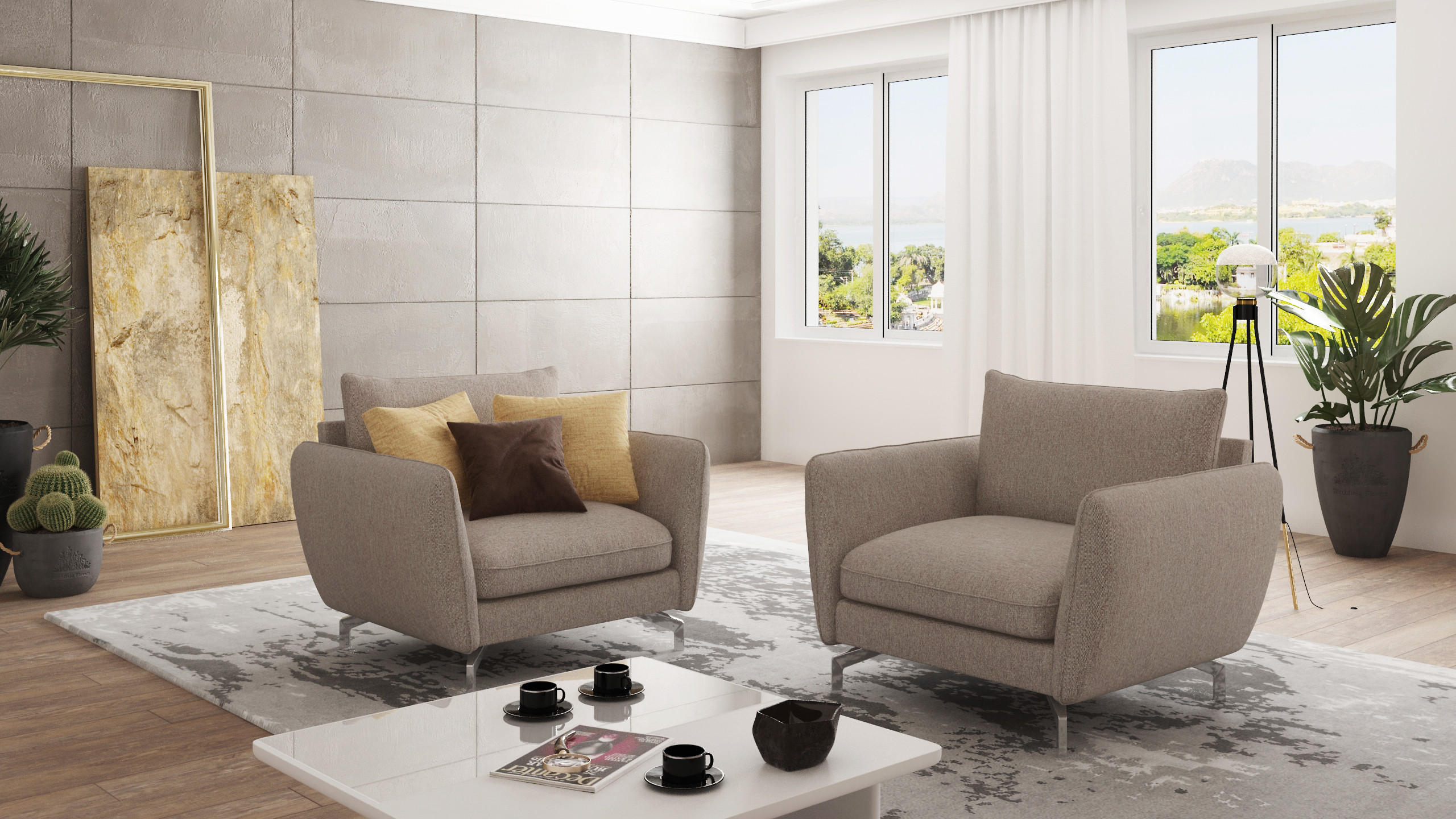 SESSEL Elou Dunkelbeige Microfaser - Chromfarben/Beige, Holz/Textil (103/87/92cm) - S-Style Möbel
