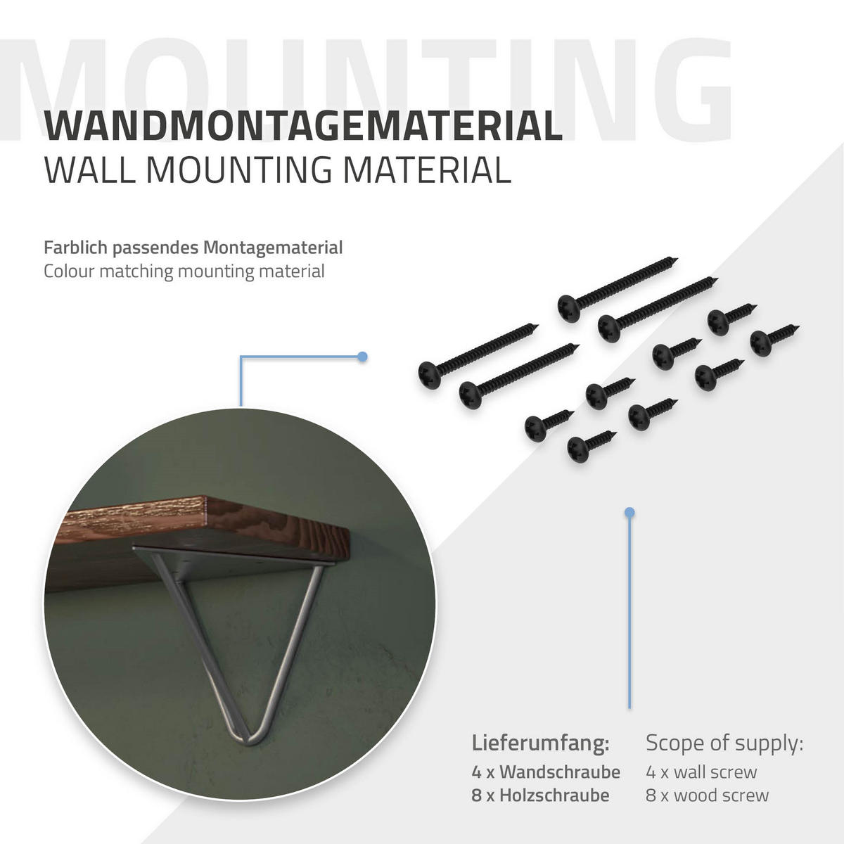 REGALHALTERUNG 2er Set 160mm Grau - Grau, Metall (15.5/17/16cm) - ML-DESIGN