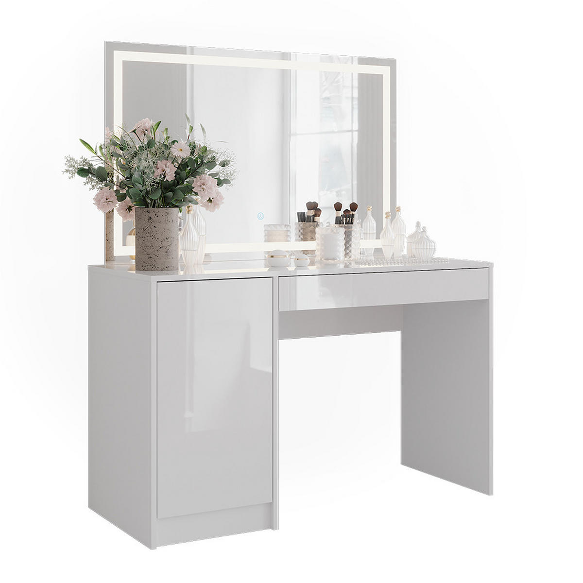 SCHMINKTISCH Sherry Weiß/Weiß Hochglanz 119.8 cm mit LED-Spiegel - Weiß Hochglanz, Holzwerkstoff (119.8/76/50.1cm) - Vicco