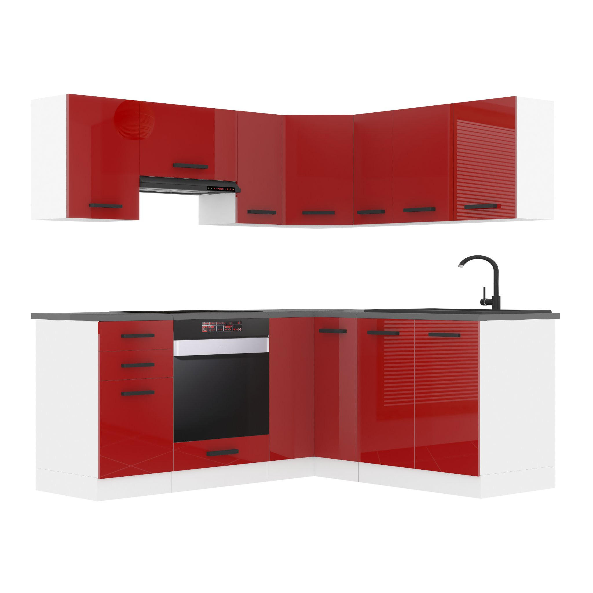 KÜCHE L-Form Sarah, mit Arbeitsplatten, Rot Hochglanz - Rot, Holz (320/204/60cm) - B BELINI GROUP