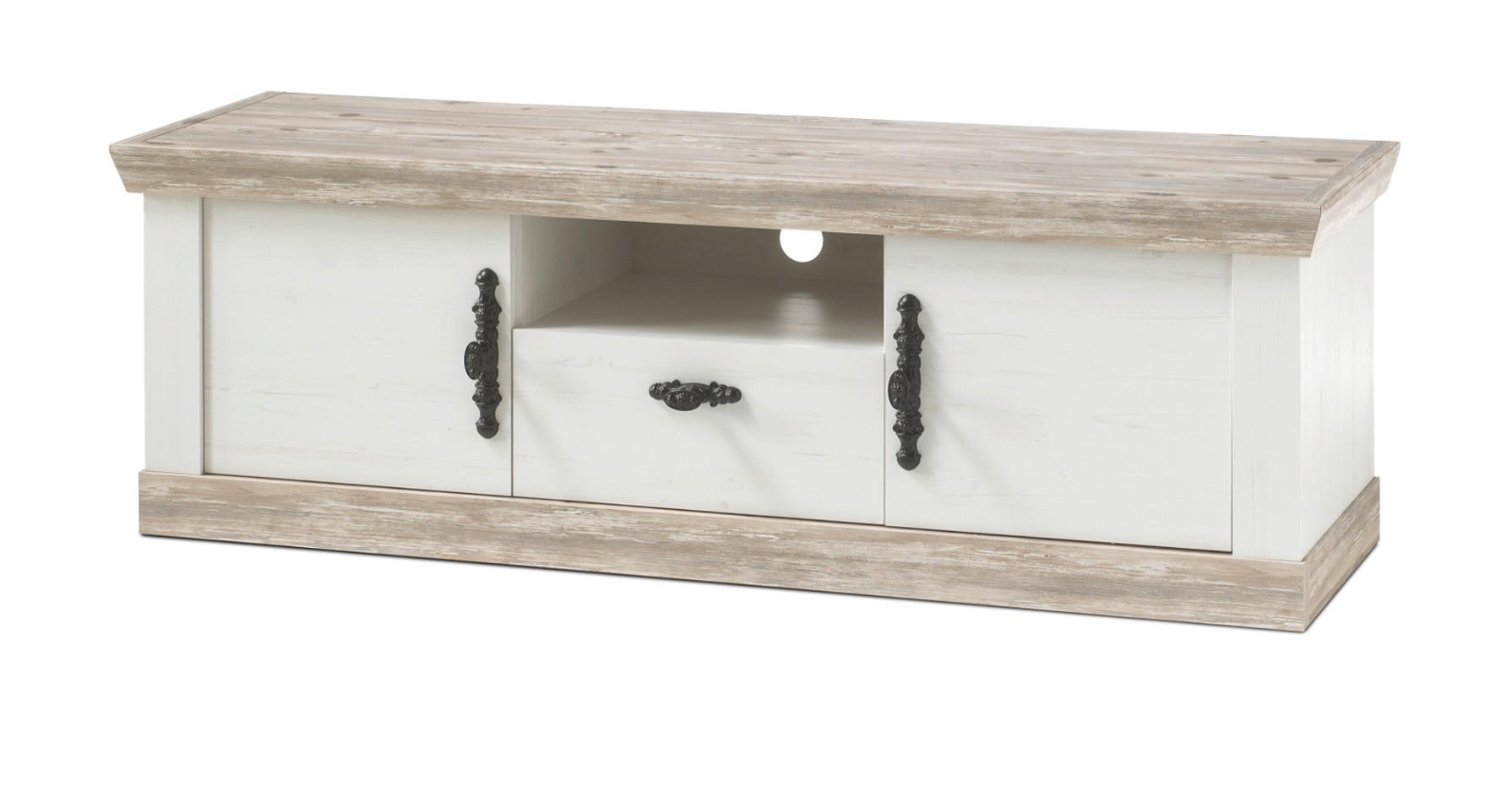 TV-LOWBOARD Pinie weiß, Oslo Pinie Landhaus, TV-Unterteil, 156 x 51 cm - Anthrazit/Weiß, Holzwerkstoff/Metall (156/51/44cm) - Furn.Design