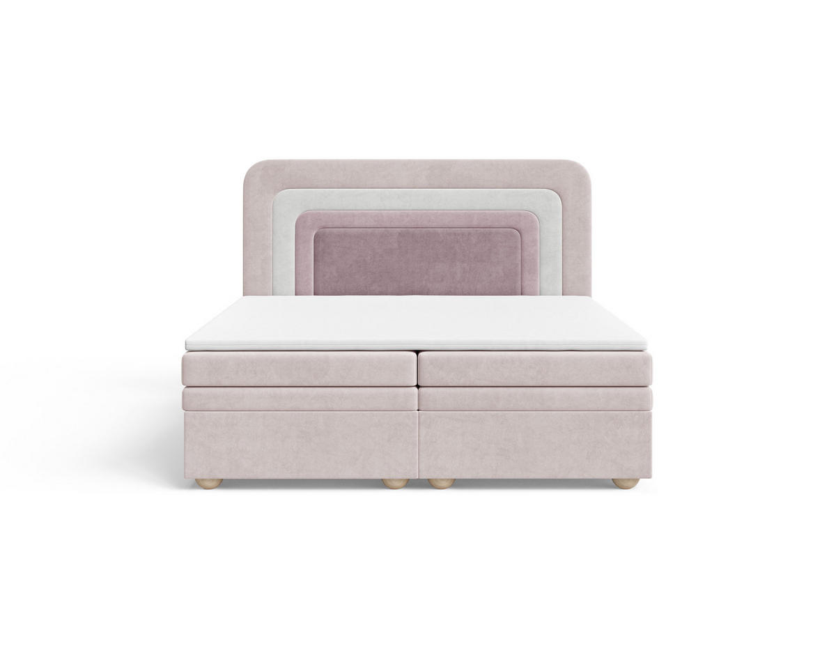 BOXBETT - Bett 10 NEST - Riviera - 140x200 cm - Modernes Polsterbett mit Bettkasten - Altrosa, Holz (140/200cm) - ROYAL24_MARKT