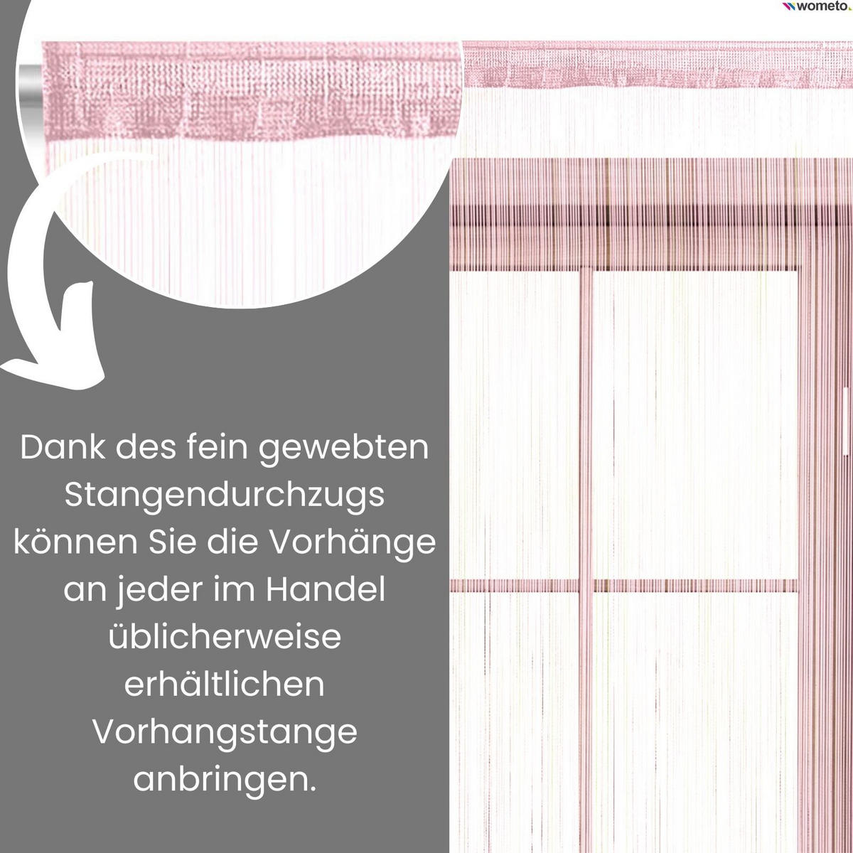FADENVORHANG rosa 245/90 cm Stangendurchzug kürzbar - Pink, Textil (90/245/1cm) - wometo