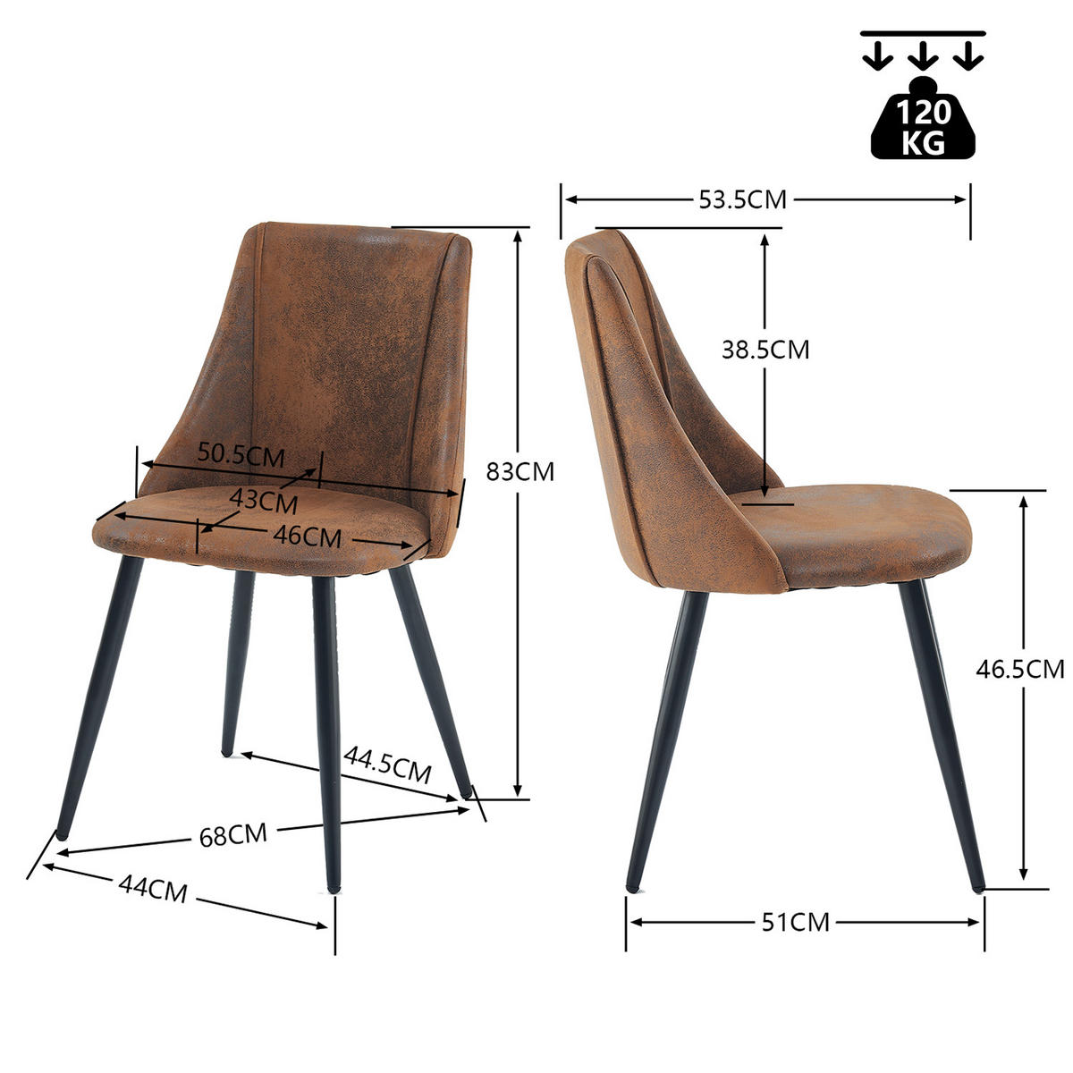 ESSZIMMERSTUHL 2er-Set in Wildlederoptik, Braun - Braun, Metall (52.5/83/49.5cm) - Meubles Cosy
