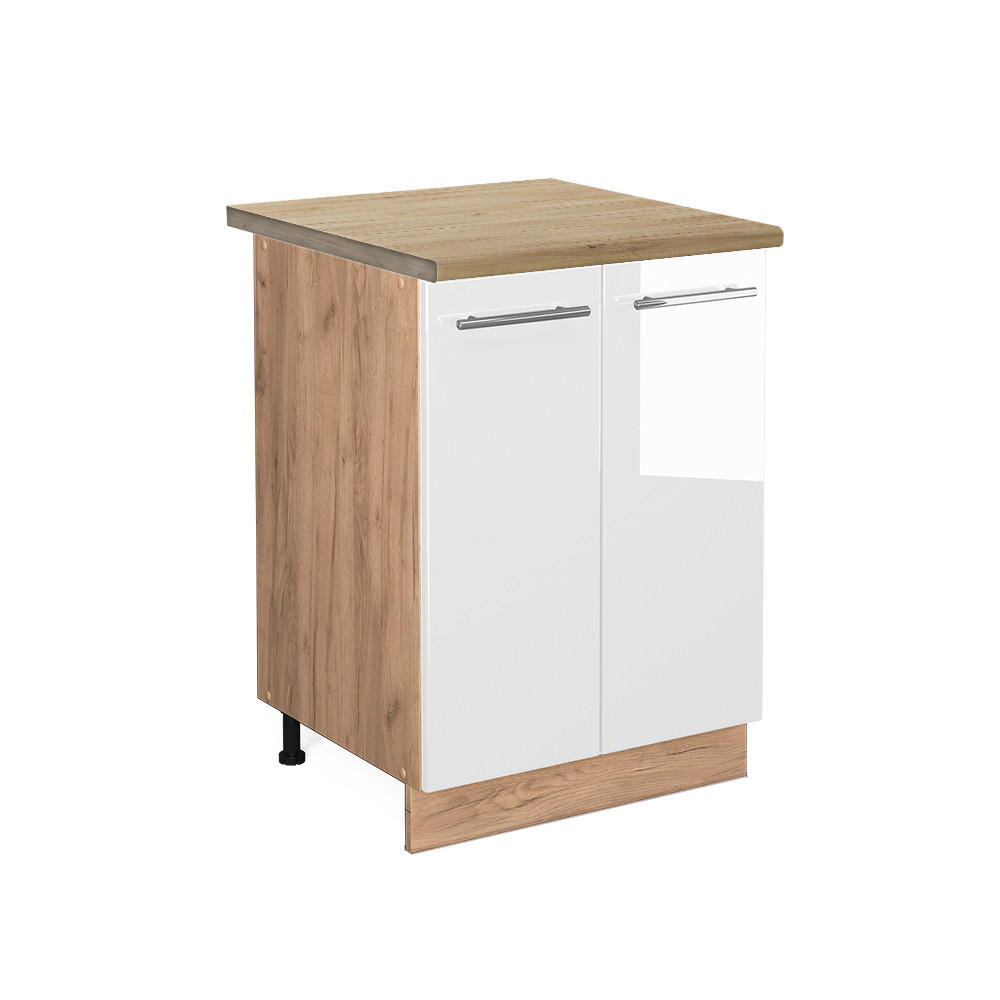 KÜCHENUNTERSCHRANK Fame-Line Weiß Hochglanz 60 cm, AP Eiche - Weiß Hochglanz/Eiche Wotan, Holzwerkstoff (60/82/60cm) - Vicco