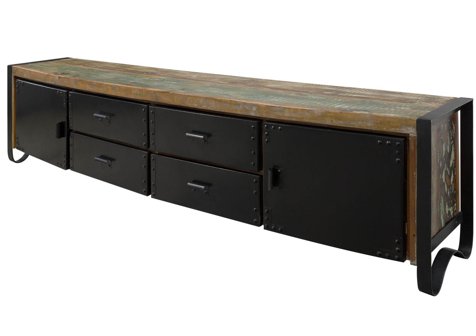 TV-BOARD Altholz 208x43x55 mehrfarbig lackiert INDUSTRIAL #106 - Multicolor, Holz (208/55/43cm) - Massivmoebel24