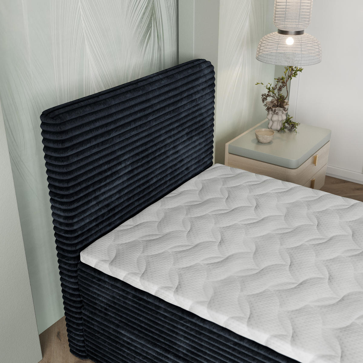 BOXBETT PISA 80 80x200 cm mit Matratze und Topper, H2+H3 - Schwarz - Schwarz, Holz (80/200cm) - MASSENO