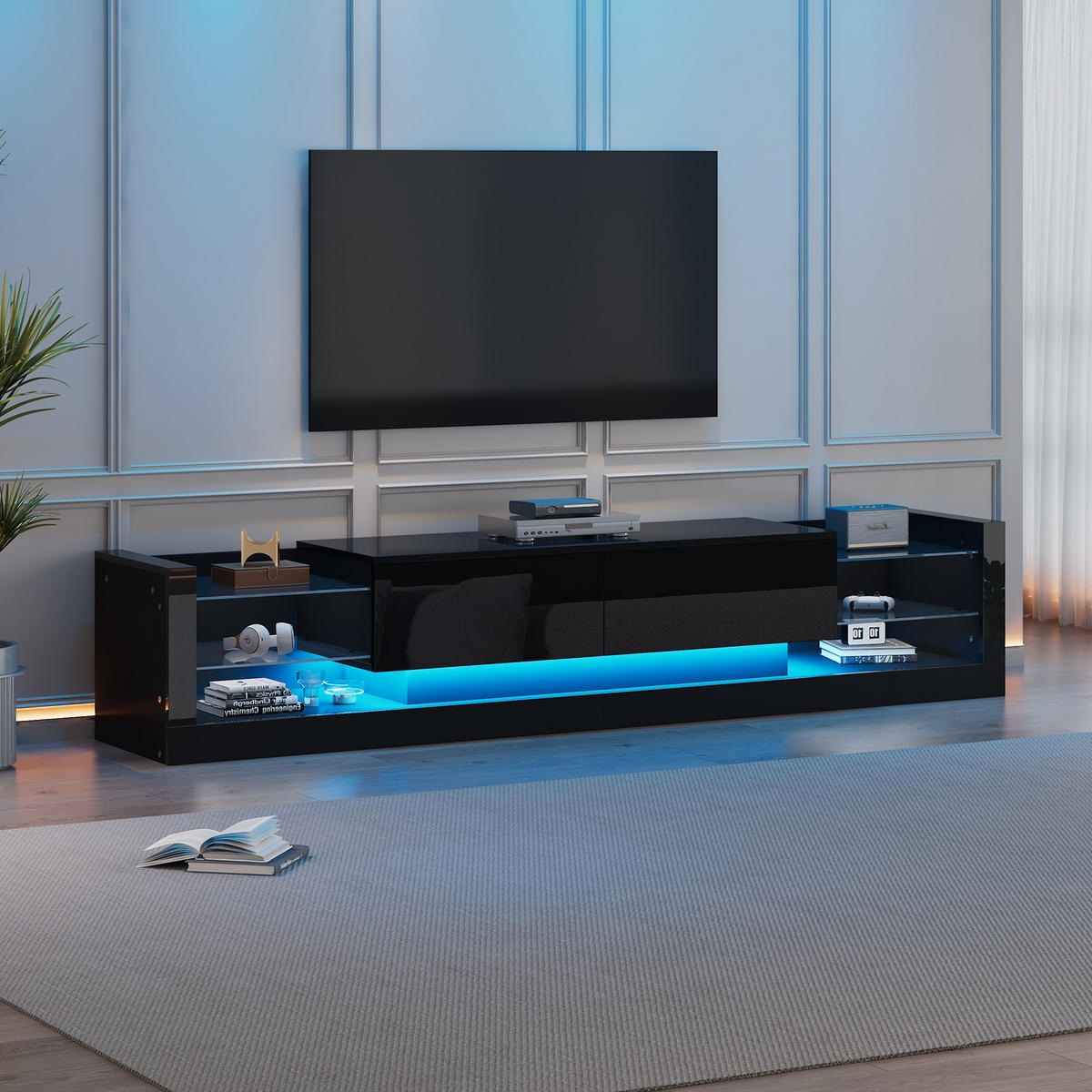 TV-MÖBEL Verona Schwarz 181/38/38 cm - Schwarz, Holzwerkstoff (181/38/38cm) - PANGIVO
