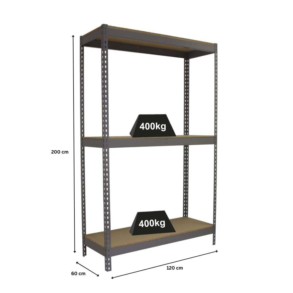 SCHWERLASTREGAL BIG WOOD YETI THREE | HxBxT 200x120x60cm | Fachlast 400kg | Grau - Grau, Metall (120/200/60cm) - PROREGAL