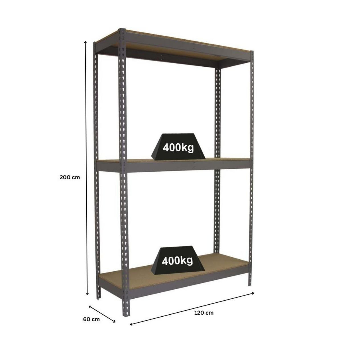 SCHWERLASTREGAL BIG WOOD YETI THREE | HxBxT 200x120x60cm | Fachlast 400kg | Grau - Grau, Metall (120/200/60cm) - PROREGAL