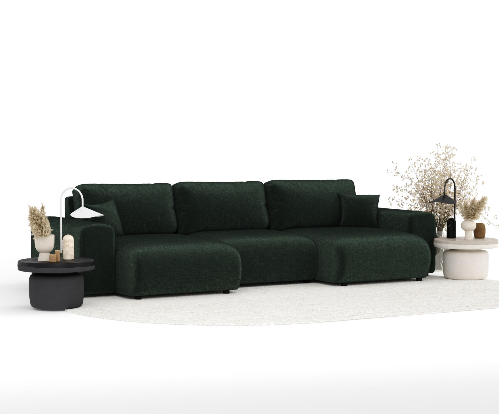 Thumbnail - Maison de Reve Panoramasofa, Grün, Textil, 6-Sitzer, Füllung: Silikon, U-Form, Rundrohr, 325x79x144 cm, Oeko-Tex® Standa...