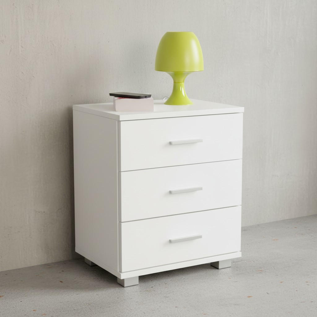 NACHTKONSOLE Holz mit 4 Standfüßen ANAPO, Weiß 45x34x54 cm - Silberfarben/Weiß, Holz/Kunststoff (45/54/34cm) - KADIMA DESIGN