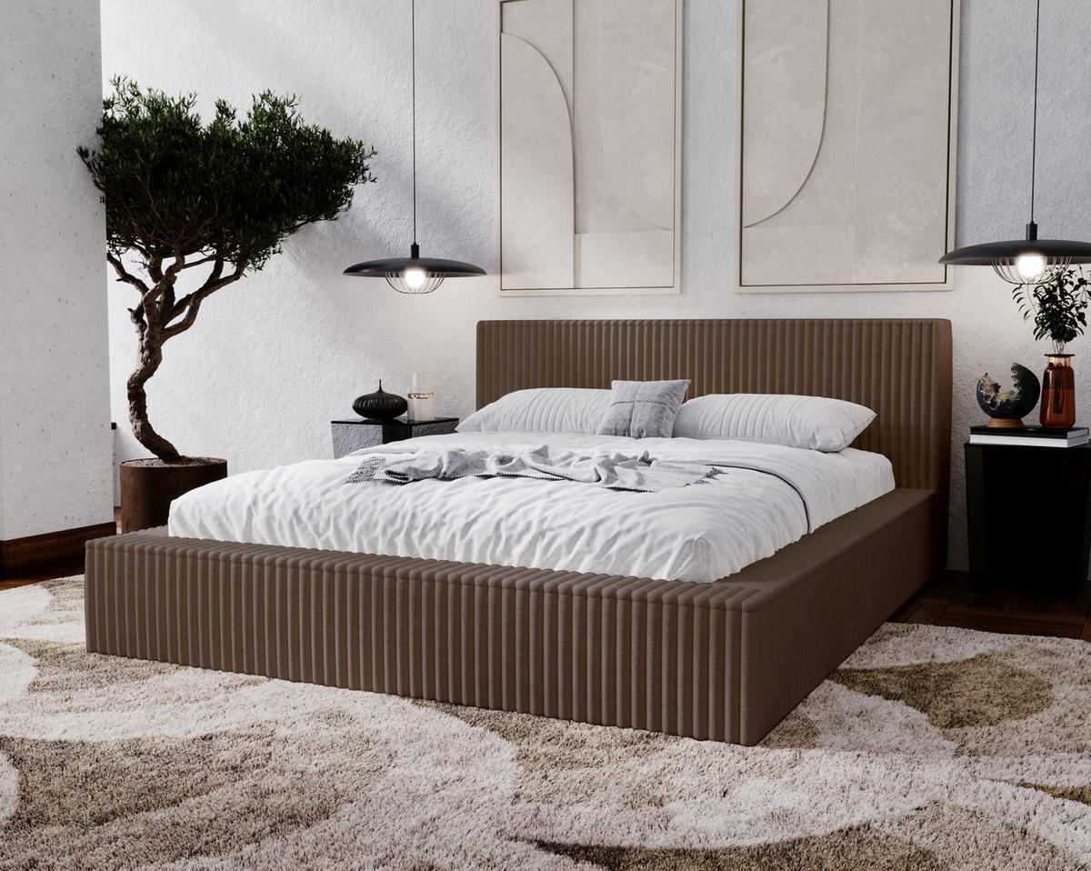 POLSTERBETT mit Bettkasten 140x200 Buffy, Cordstoff, Braun - Braun, Holz/Textil (140/200cm) - Emporius