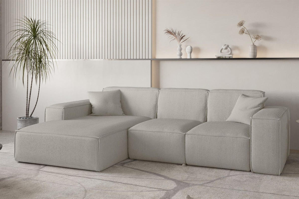 ECKSOFA Celes Premium Stoff Scala - Hellgrau, Holzwerkstoff/Textil (266/165cm) - Fun Möbel