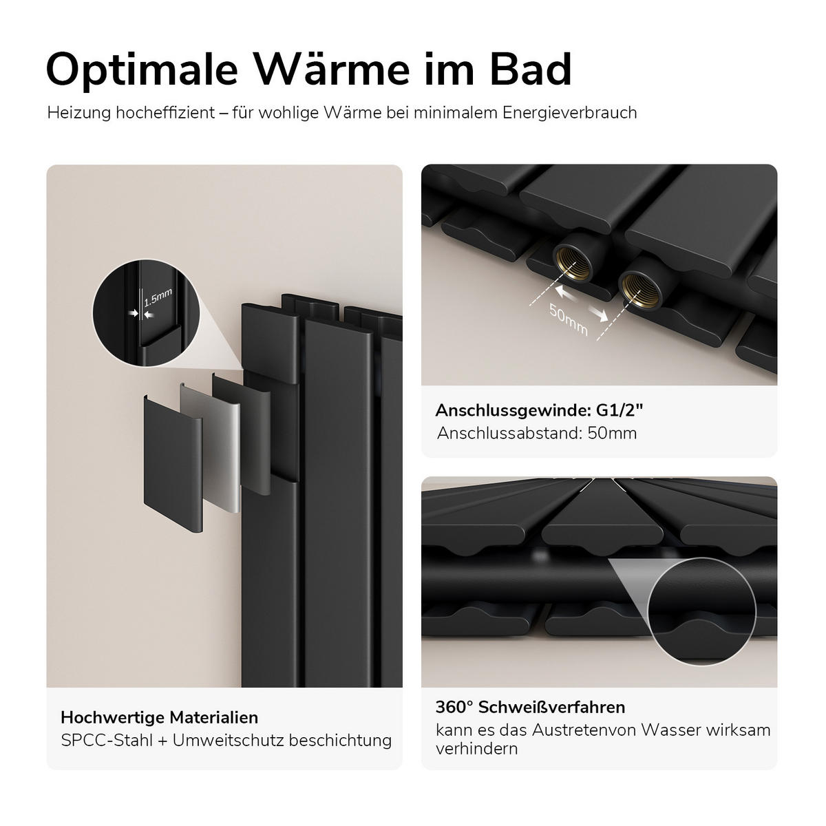 HEIZKÖRPER Flachheizkörper Schwarz 60/30/6,3 cm - Anthrazit, Metall (30/60/6.3cm) - EMKE