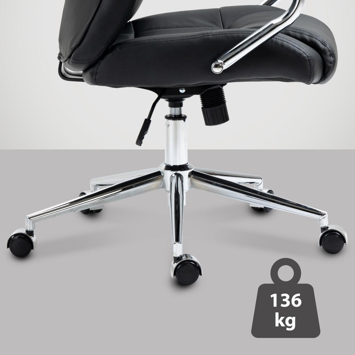 CHEFSESSEL Echtleder schwarz - Chromfarben/Schwarz, Leder/Metall (64/120/79cm) - CLP