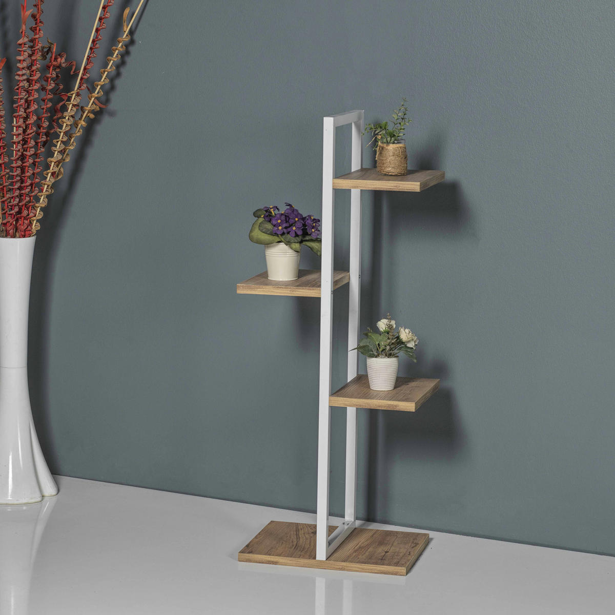 STANDREGAL Blaabjerg - Walnussfarben/Weiß, Holzwerkstoff/Metall (35/90/26cm) - [en.casa]
