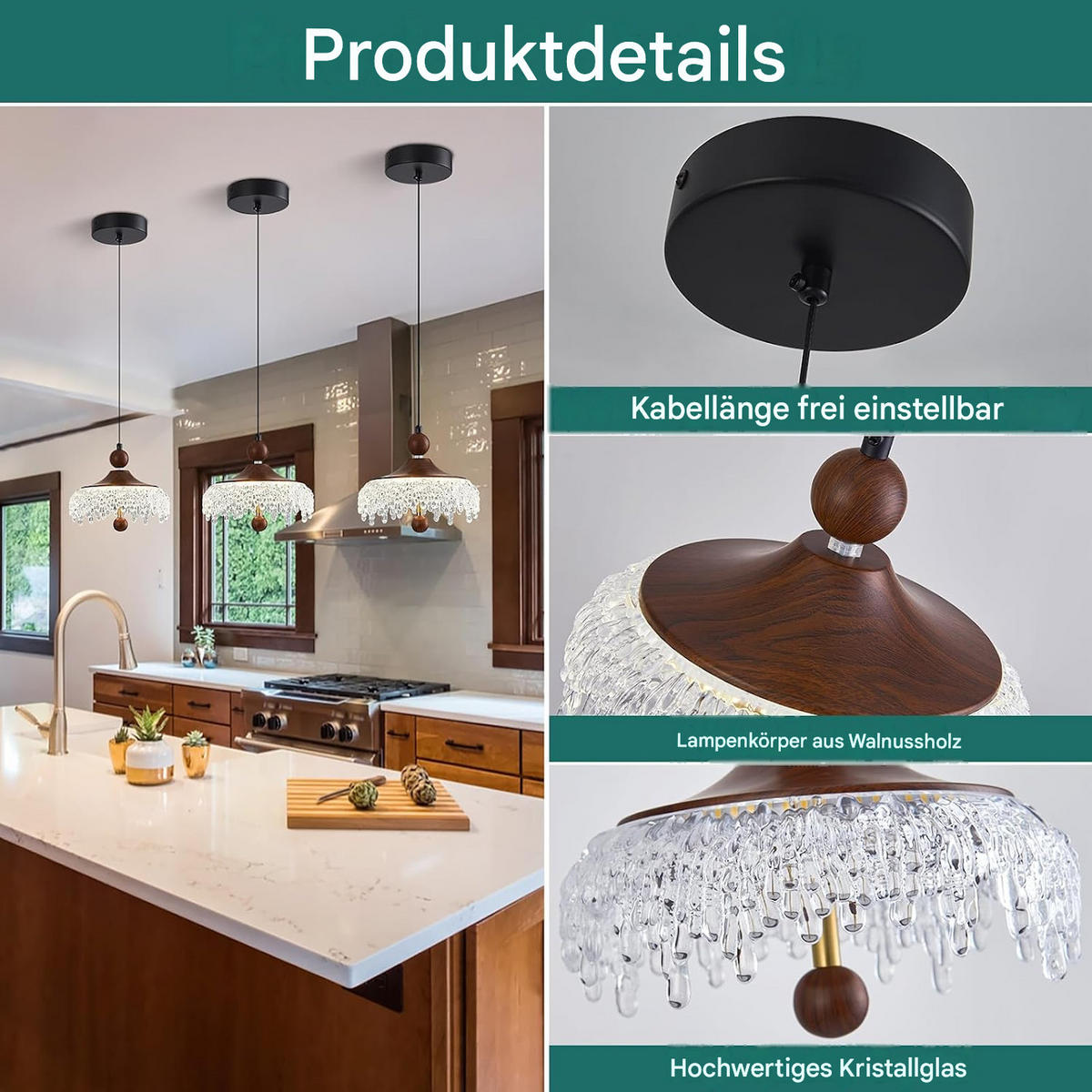 PENDELLEUCHTE LED Tropfen Holzoptik 4000K, höhenverstellbar Modern - Weiß, Kunststoff (20/20/160cm) - Authentics