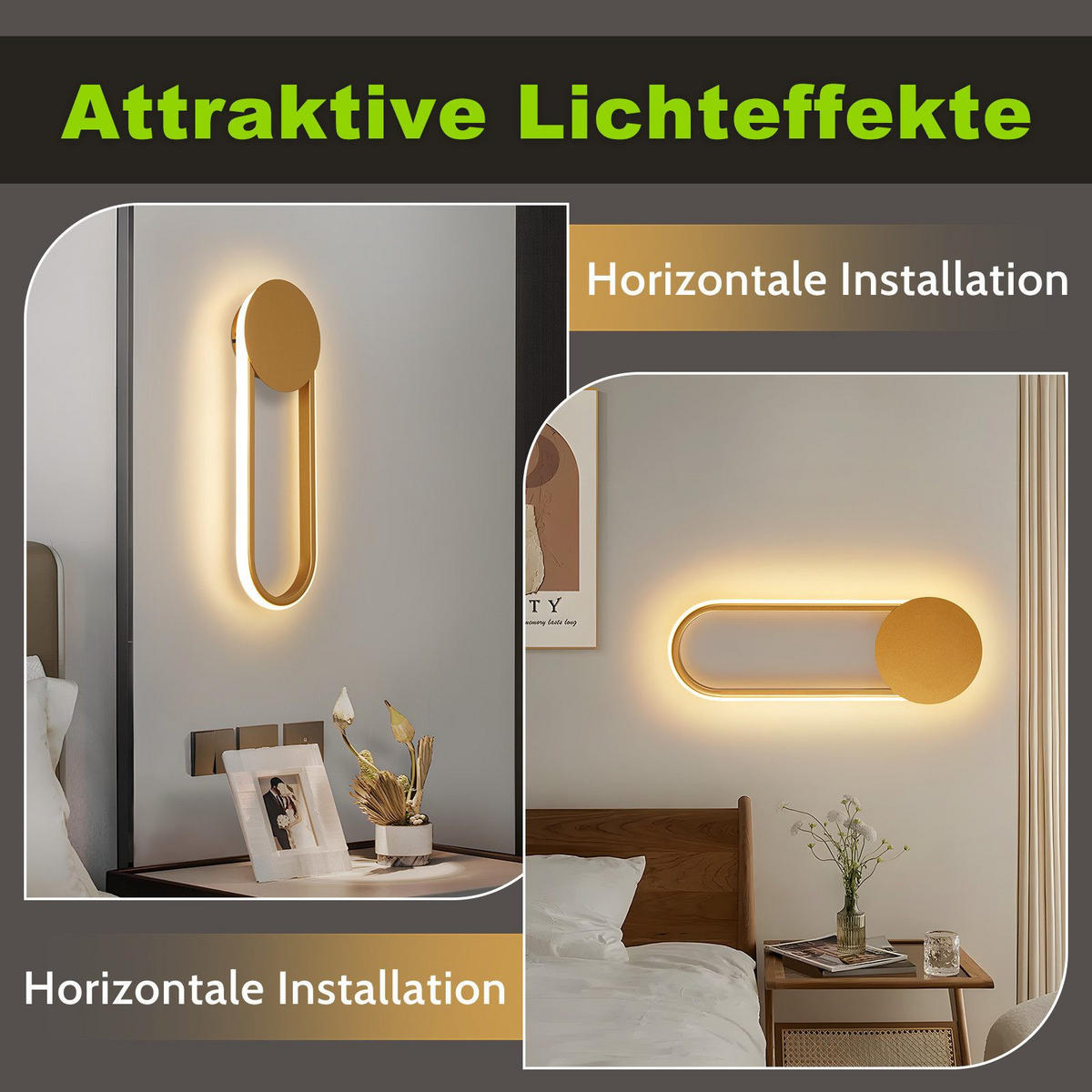 LED WANDLEUCHTE FRANKFURT II 41.5/14/4 cm - Goldfarben, Metall (14/4/41.5cm) - Nettlife