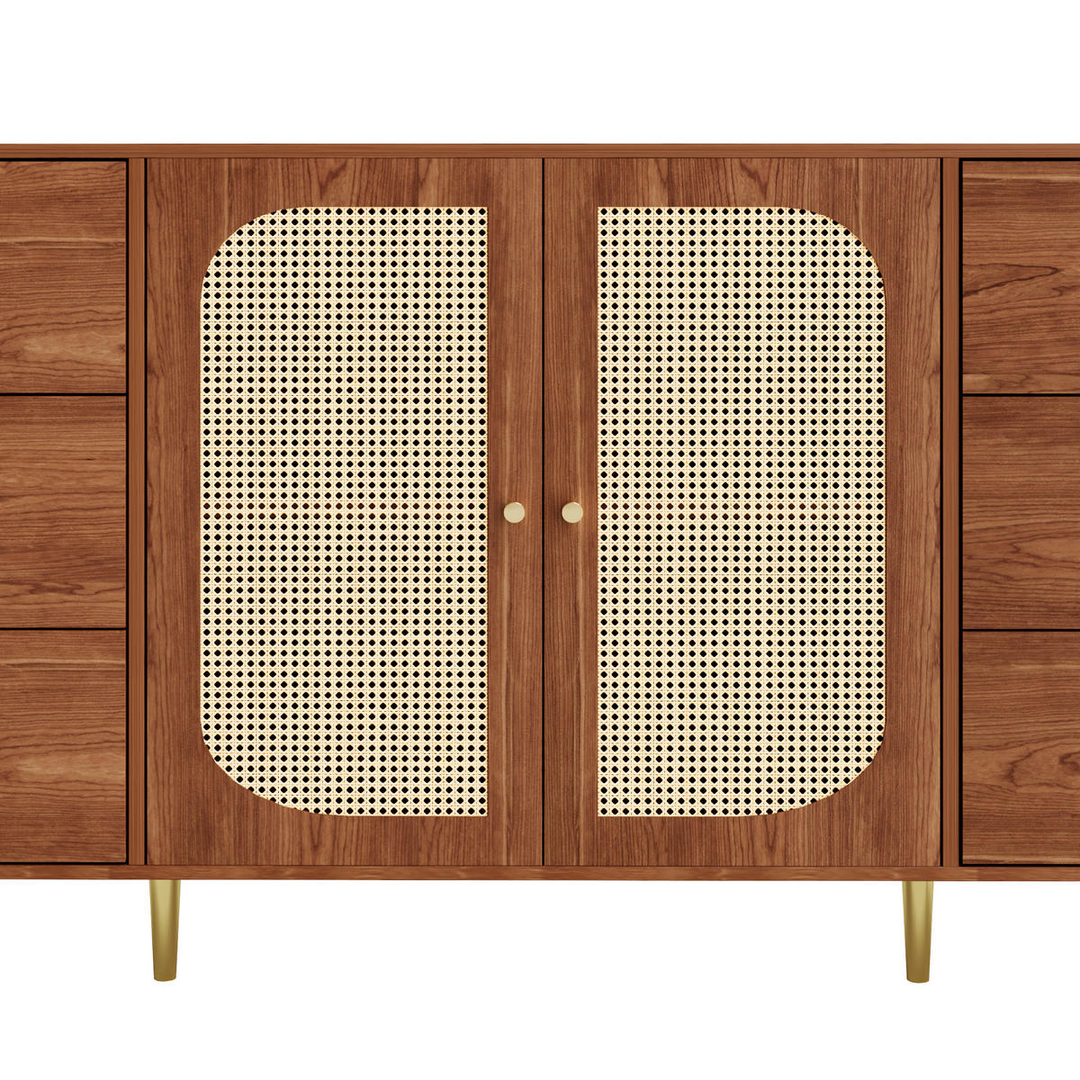 SIDEBOARD 160/40/90 cm holzfarben aus MDF mit Rattantüren - Eichefarben, Holzwerkstoff (160/90/40cm) - OKWISH