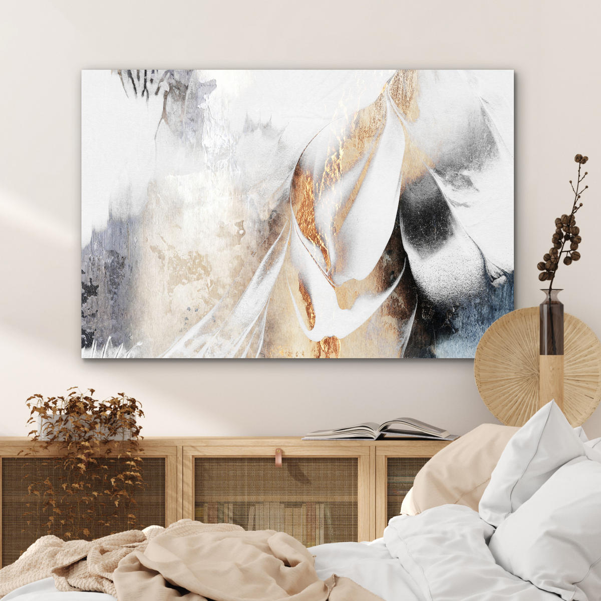 METALLBILD Luxus - Abstrakt - Gold - Weiß 120x80 cm - Goldfarben, Metall (120/80cm) - MuchoWow