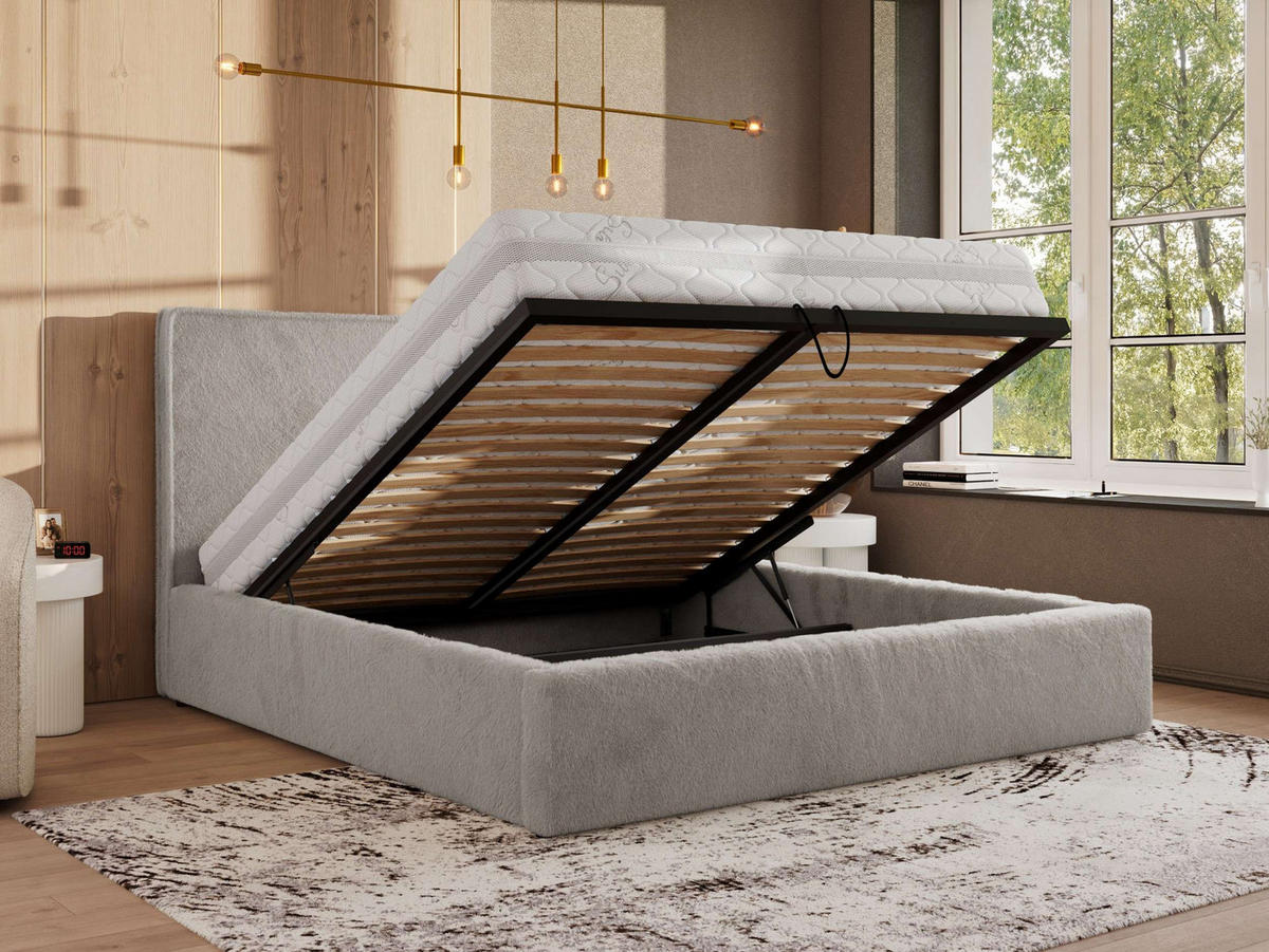 POLSTERBETT CORIVO CLASSIC 200/200 - Hellgrau Plüsch - ohne Matratze - Hellgrau, Textil (200/200cm) - MKS