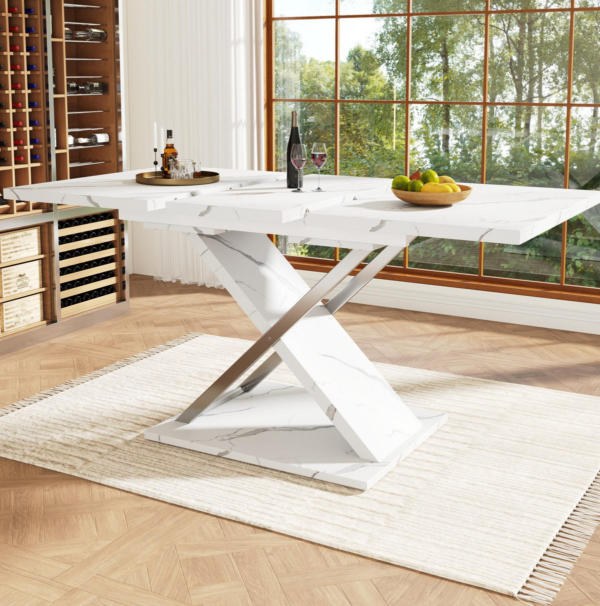 ESSTISCH Ausziehtisch 118/75/76,4 cm weiß MDF mit Kreuzbeinen - Weiß, Holzwerkstoff (118/75/76.4cm) - OKWISH