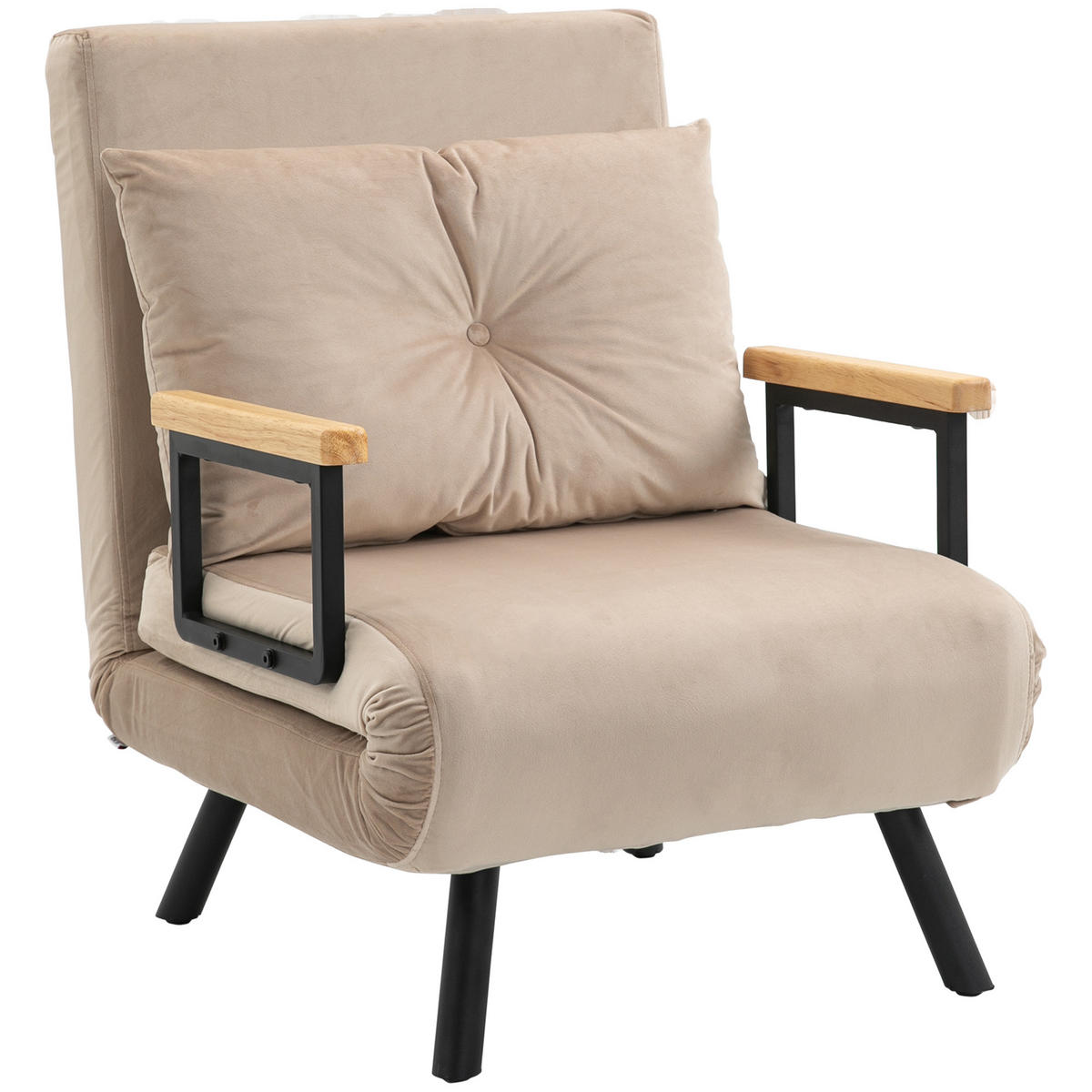 SCHLAFSESSEL 3-in-1 DE-14560 5-fach verstellbar, mit Holzarmlehnen Beige - Beige, Textil (73/81/63cm) - ComfortXL