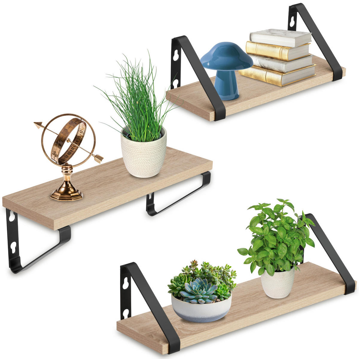 WANDREGAL 3er Set Cowell,Höhe 12 cm, Industrial Holz hell, Eiche Sonoma - Naturfarben, Holzwerkstoff (12/12/40cm) - tectake