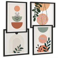 BILDER SET 4er Set - 50x50 cm & 40x60 cm Schwarzer Rahmen - Moderne Pflanzenmotive - Schwarz, Kunststoff (50/50cm) - TULUP