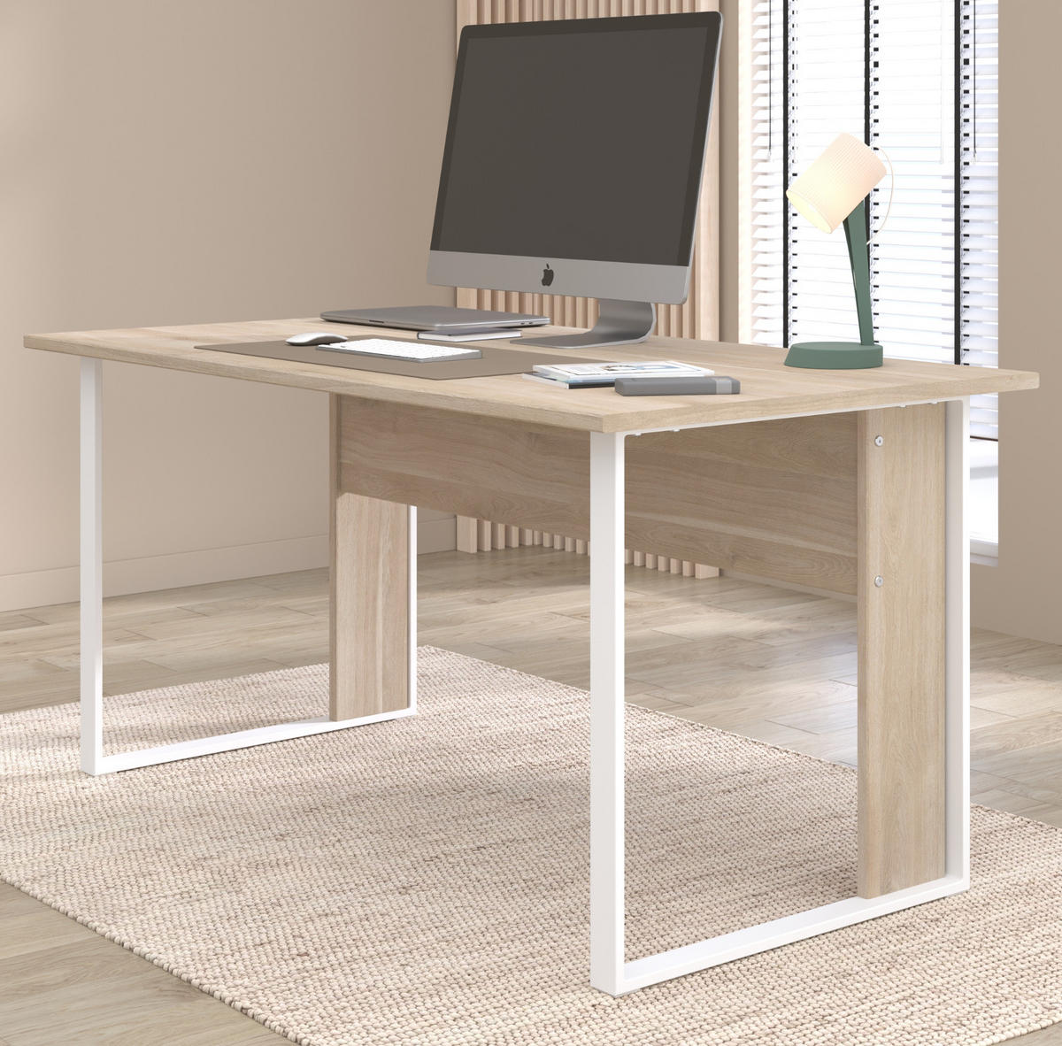 SCHREIBTISCH Eiche, weiß 150 x 80 cm, Laptoptisch für Büro und Homeoffice - Eichefarben/Weiß, Holzwerkstoff/Metall (150/73/80cm) - Parisot Meuble