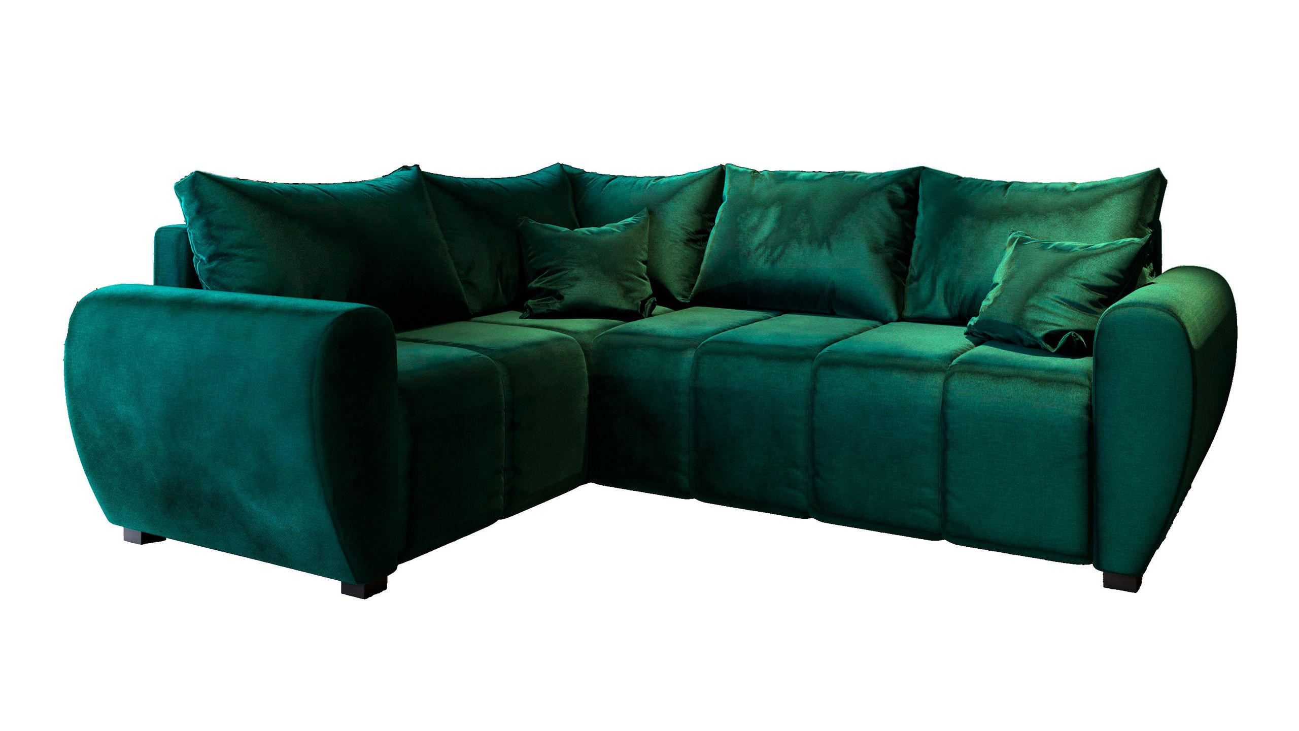 ECKSOFA MADISON L L-S Grün Plüsch-Stoff mit Schlaffunktion - Grün, Holz (235/175cm) - MASSENO