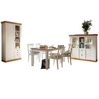ESSZIMMER-SET weiß Pinie, Eiche Wotan, Landhaus Speisezimmer 3-teilig - Eichefarben/Silberfarben, Holzwerkstoff/Metall (158/204/88cm) - Furn.Design