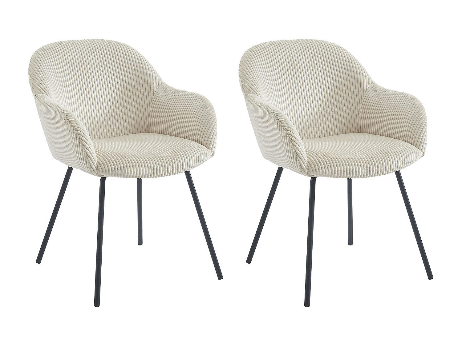 STUHL mit Armlehnen 2er-Set - Cord & schwarzes Metall - Beige - MARENZIA - Beige, Textil (62/82.5/58cm) - Vente-Unique