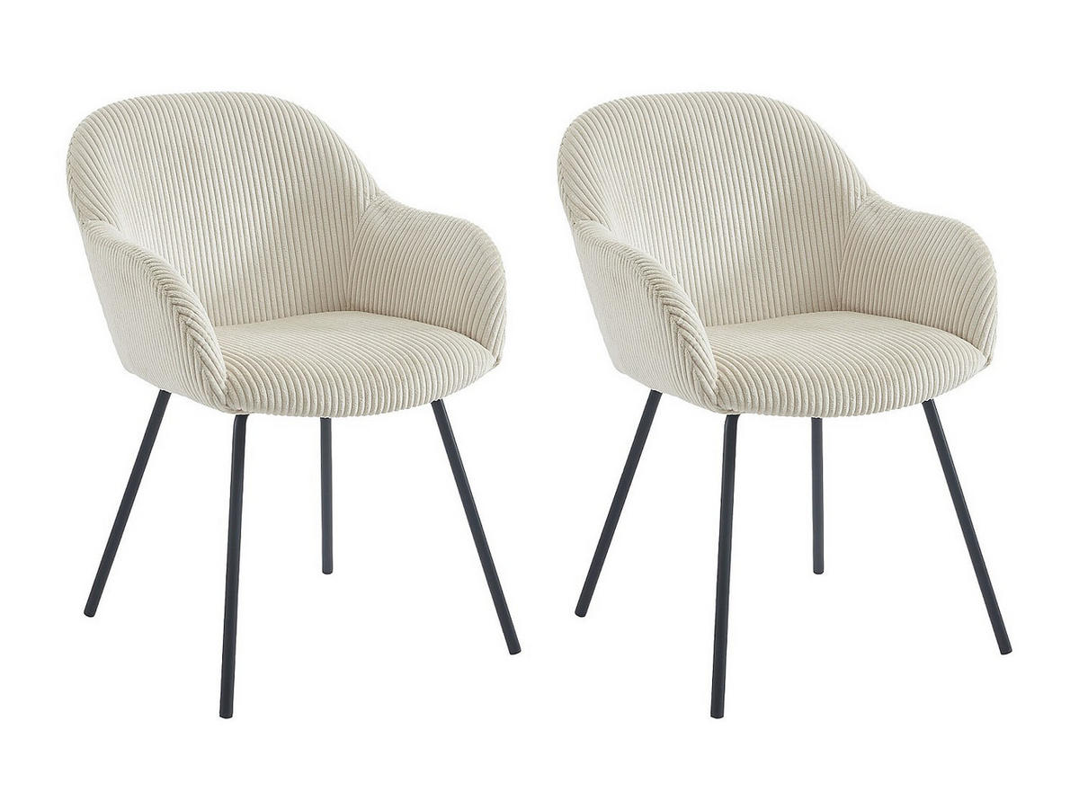 STUHL mit Armlehnen 2er-Set - Cord & schwarzes Metall - Beige - MARENZIA - Beige, Textil (58/82.5/62cm) - Vente-Unique