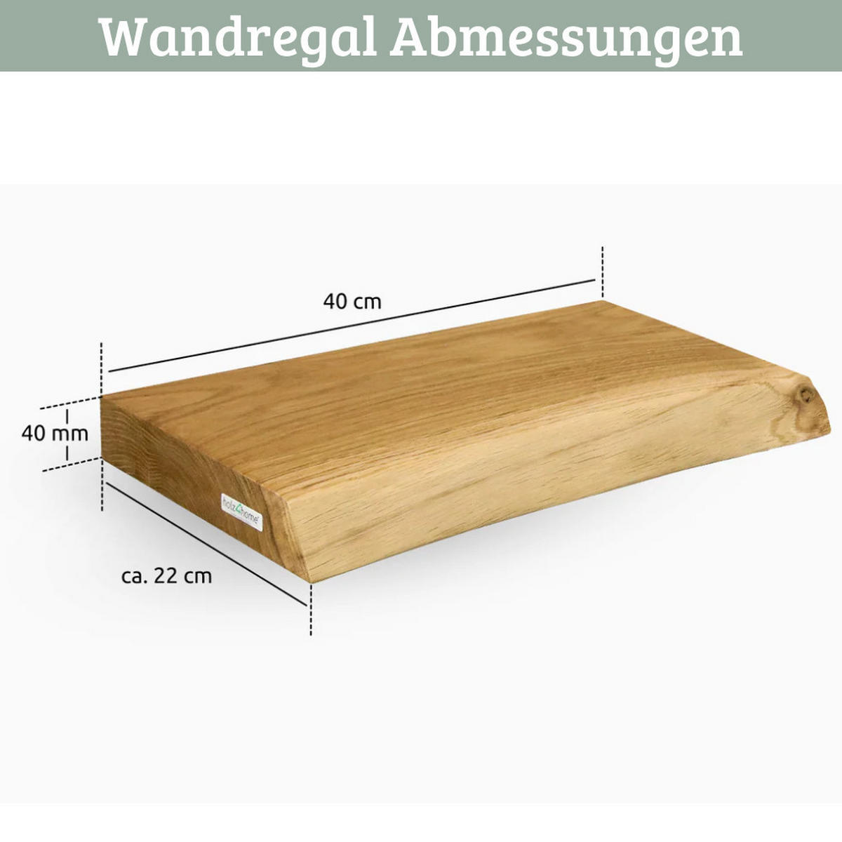 WANDREGAL Holz schwebend KYLO Eichenholz Massiv mit Baumkante 40x22x4 cm - Braun, Holz (40/4/22.2cm) - DELUKE
