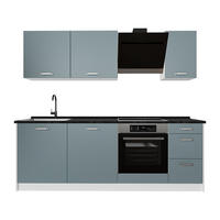 KÜCHENZEILE R-Line, Blau-Grau/Weiß, 220 cm Arbeitsplatte Anthrazit - Blaugrau/Weiß, Holzwerkstoff (220/81.6/60cm) - Vicco