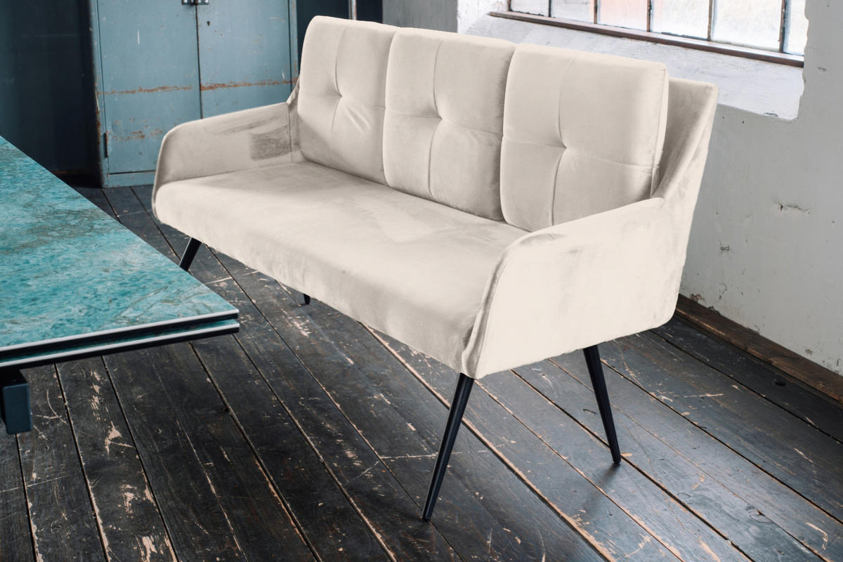 ESSZIMMERBANK PIRI Cremeweiß Velvet - Creme/Schwarz, Textil (180/84/64cm) - KAWOLA