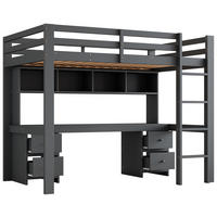 HOCHBETT aus Kiefernholz und MDF 90x200 cm Grau mit Schreibtisch, 4 Schubladen und Ablagefächern - Grau, Holz (90/200cm) - IVMEU