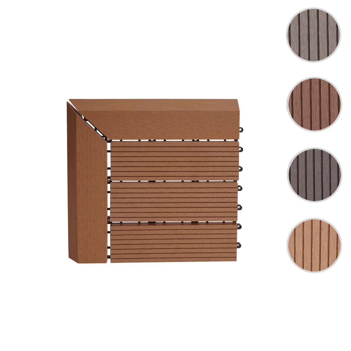 WPC ECK-BODENFLIESE + Abschluss 30x30cm rechts Teak linear - Teakfarben, Kunststoff (30/30/2cm) - BERLINLODGE